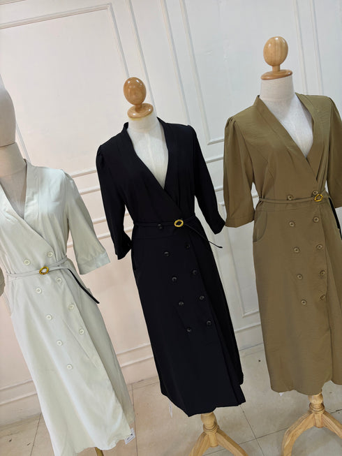 Women Elegant Double Breasted Blazer Long Dress With Waist Belty